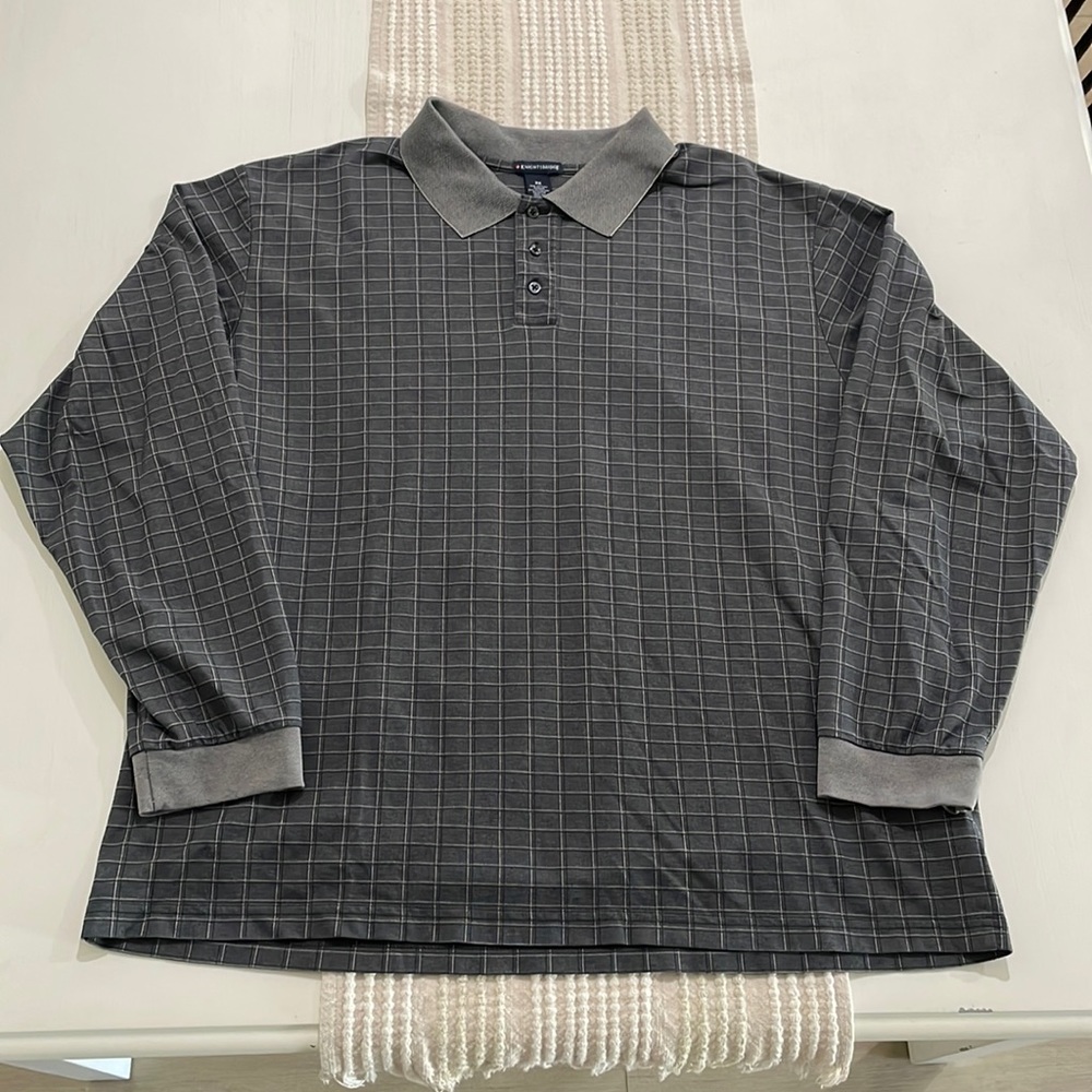 Knightsbridge windowpane longsleeve polo in gray. Men XXL. Excellent condition.